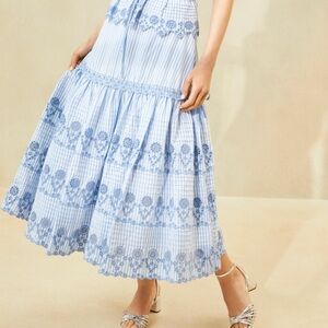 Loeffler Randall Shireen Blue Stripe Broderie Skirt Size L